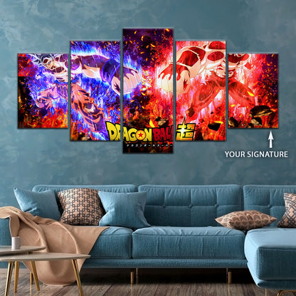 Dragon Ball Super Ultra Instinct Goku vs Jiren Canvas Wall Art - 5 Piece Split Panel DBZ Poster - Ready to Hang Living Room Man Cave Decor - DR5102