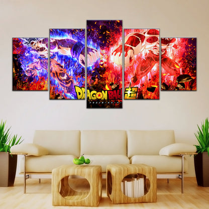Dragon Ball Super Ultra Instinct Goku vs Jiren Canvas Wall Art - 5 Piece Split Panel DBZ Poster - Ready to Hang Living Room Man Cave Decor - DR5102
