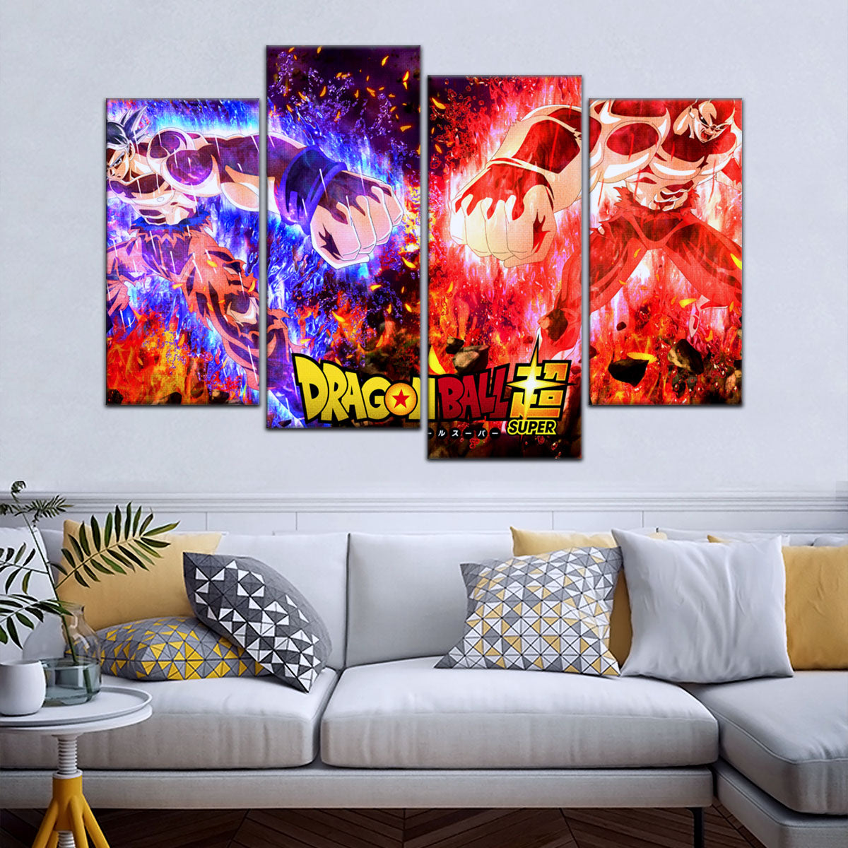 Dragon Ball Super Ultra Instinct Goku vs Jiren Canvas Wall Art - 5 Piece Split Panel DBZ Poster - Ready to Hang Living Room Man Cave Decor - DR5102