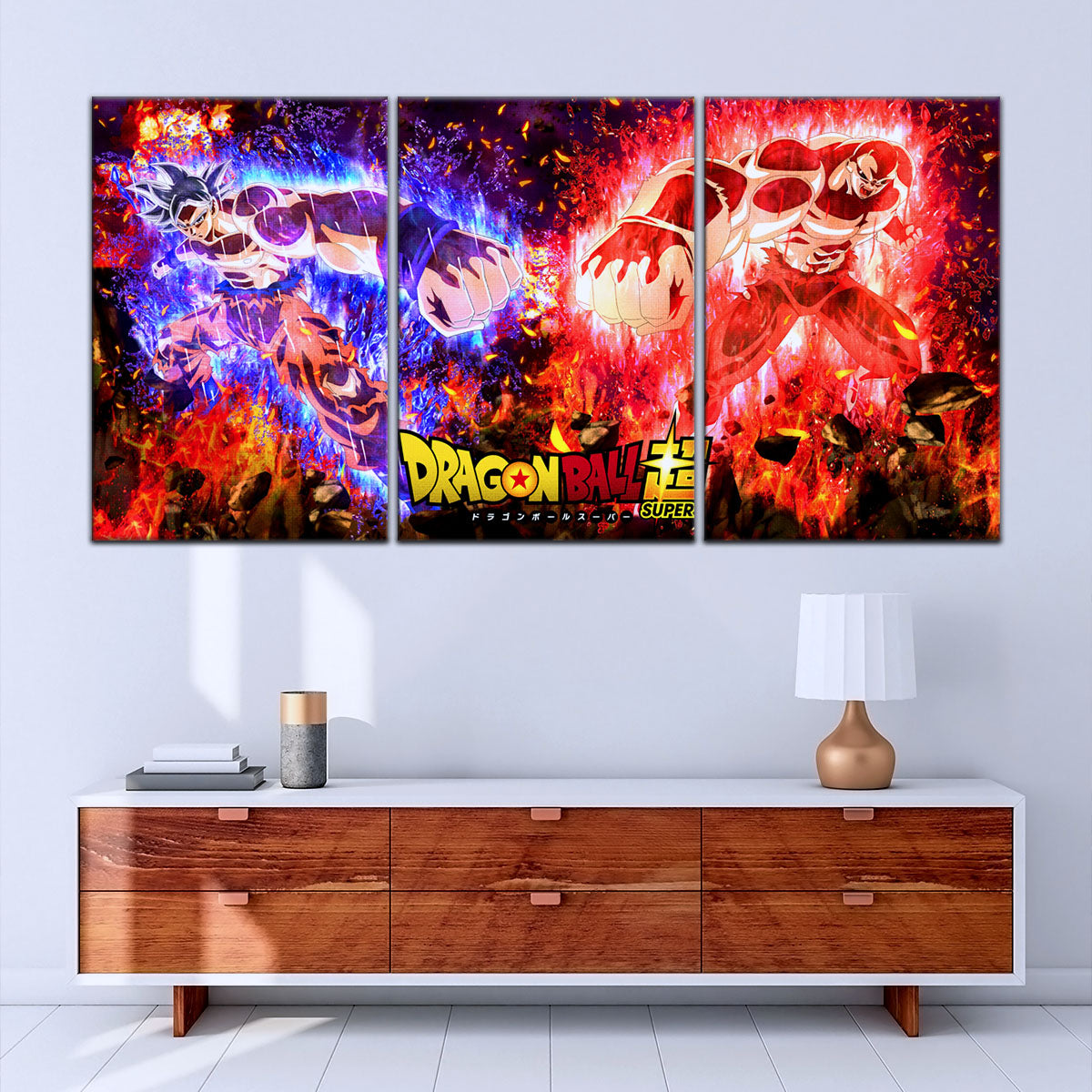 Dragon Ball Super Ultra Instinct Goku vs Jiren Canvas Wall Art - 5 Piece Split Panel DBZ Poster - Ready to Hang Living Room Man Cave Decor - DR5102