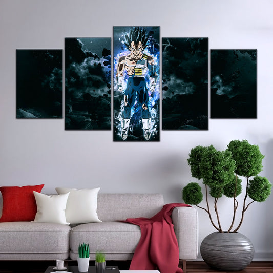 Dragon Ball Super Ultra Instinct Vegeta Canvas Wall Art - 5 Piece Split Panel DBZ Anime Poster - Ready to Hang Living Room Man Cave Decor - DR5103