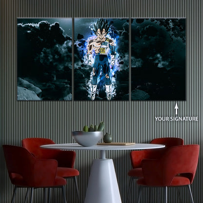 Dragon Ball Super Ultra Instinct Vegeta Canvas Wall Art - 5 Piece Split Panel DBZ Anime Poster - Ready to Hang Living Room Man Cave Decor - DR5103