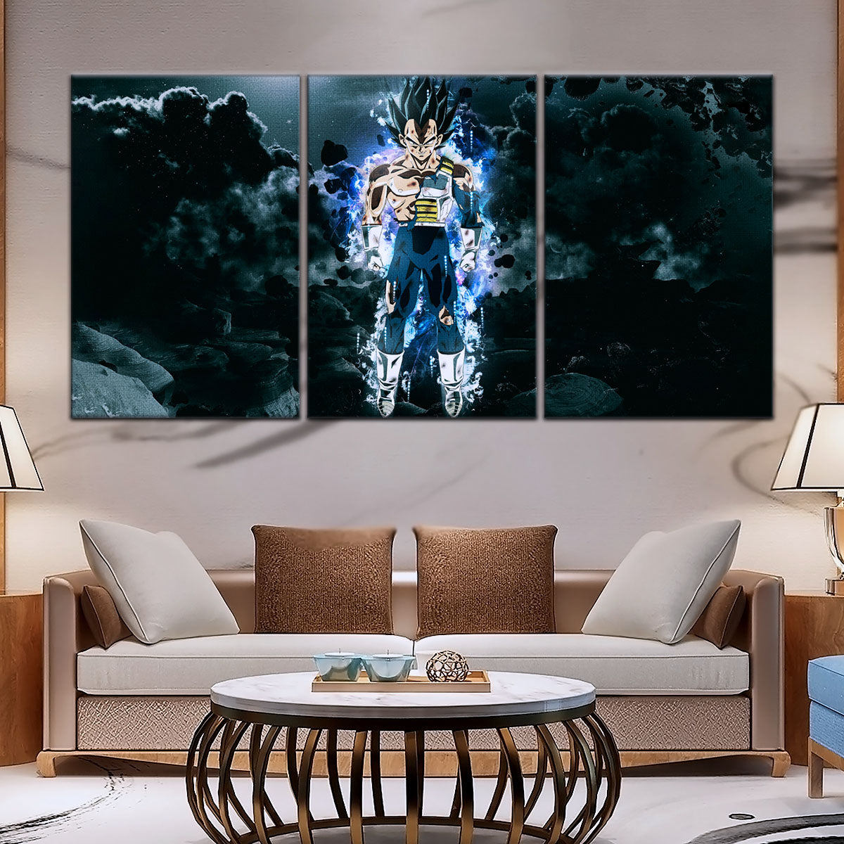 Dragon Ball Super Ultra Instinct Vegeta Canvas Wall Art - 5 Piece Split Panel DBZ Anime Poster - Ready to Hang Living Room Man Cave Decor - DR5103