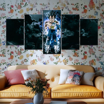 Dragon Ball Super Ultra Instinct Vegeta Canvas Wall Art - 5 Piece Split Panel DBZ Anime Poster - Ready to Hang Living Room Man Cave Decor - DR5103