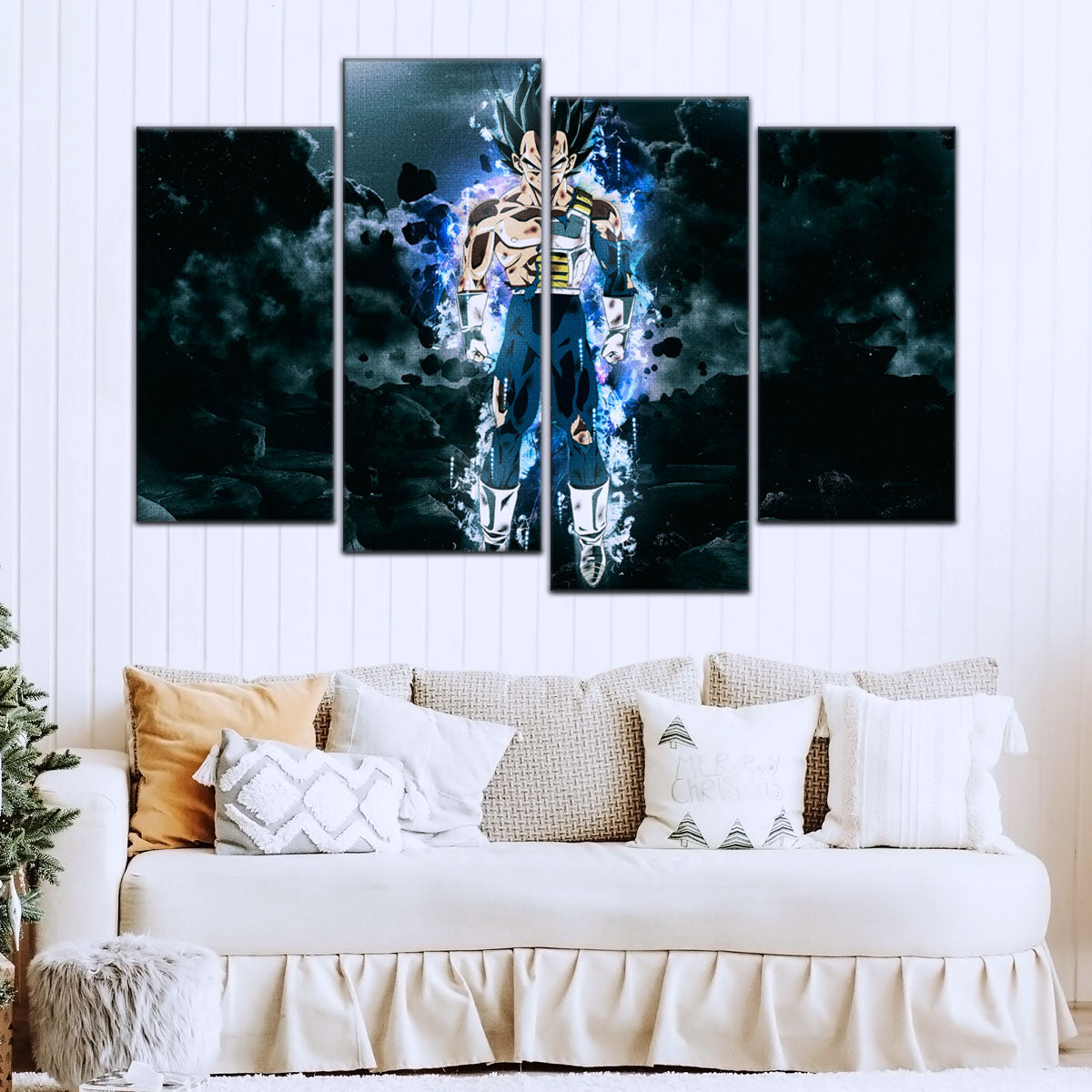 Dragon Ball Super Ultra Instinct Vegeta Canvas Wall Art - 5 Piece Split Panel DBZ Anime Poster - Ready to Hang Living Room Man Cave Decor - DR5103