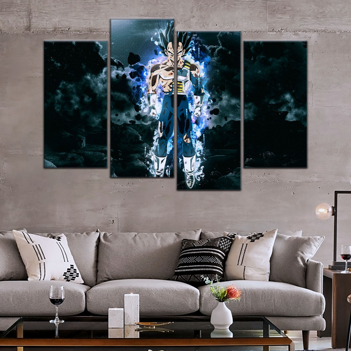 Dragon Ball Super Ultra Instinct Vegeta Canvas Wall Art - 5 Piece Split Panel DBZ Anime Poster - Ready to Hang Living Room Man Cave Decor - DR5103
