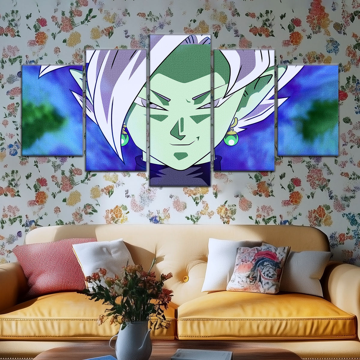 Dragon Ball Super Zamasu Canvas Wall Art - 5 Piece Split Panel DBZ Anime Poster - Framed Ready to Hang Living Room Man Cave Decor - DR5133