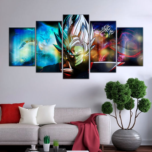 Dragon Ball Super Zamasu vs Vegito Canvas Wall Art - 5 Piece Split Panel DBZ Anime Poster - Framed Ready to Hang Living Room Man Cave Decor - DR5138