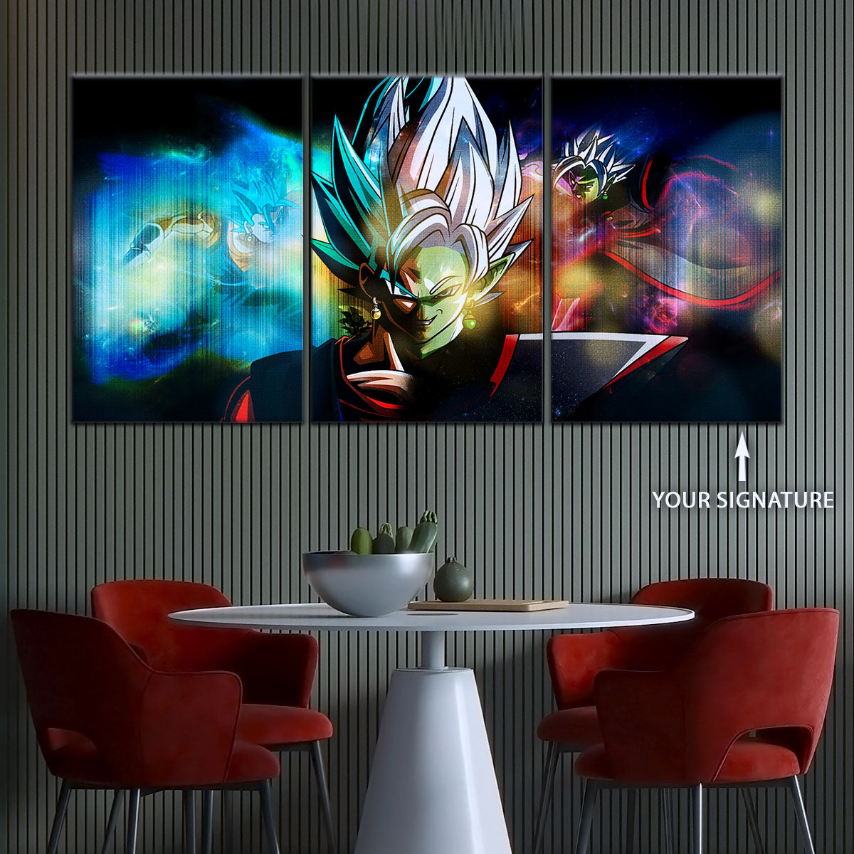 Dragon Ball Super Zamasu vs Vegito Canvas Wall Art - 5 Piece Split Panel DBZ Anime Poster - Framed Ready to Hang Living Room Man Cave Decor - DR5138