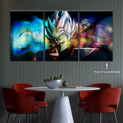 Dragon Ball Super Zamasu vs Vegito Canvas Wall Art - 5 Piece Split Panel DBZ Anime Poster - Framed Ready to Hang Living Room Man Cave Decor - DR5138