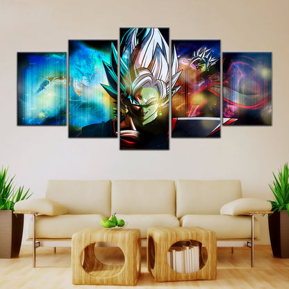 Dragon Ball Super Zamasu vs Vegito Canvas Wall Art - 5 Piece Split Panel DBZ Anime Poster - Framed Ready to Hang Living Room Man Cave Decor - DR5138