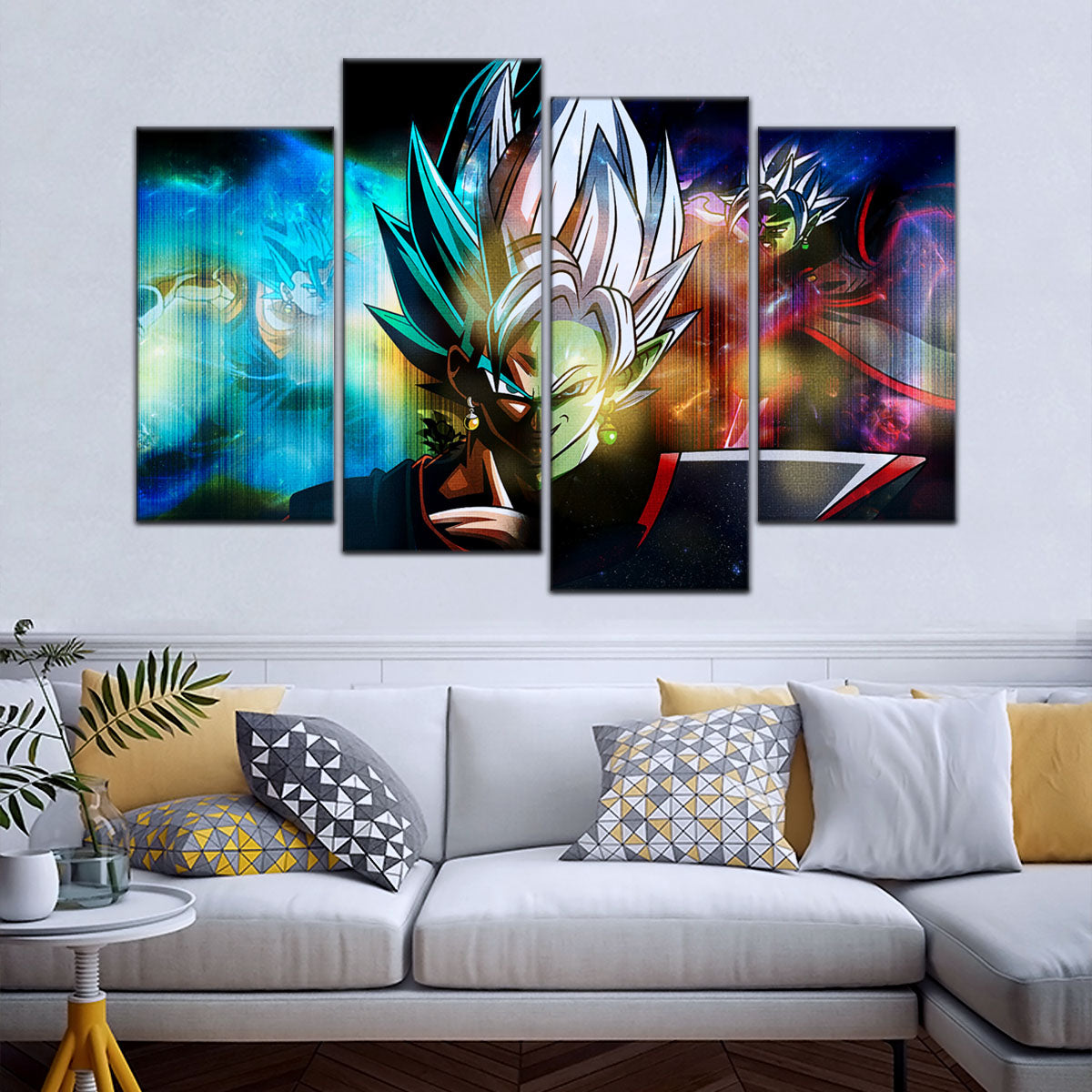 Dragon Ball Super Zamasu vs Vegito Canvas Wall Art - 5 Piece Split Panel DBZ Anime Poster - Framed Ready to Hang Living Room Man Cave Decor - DR5138
