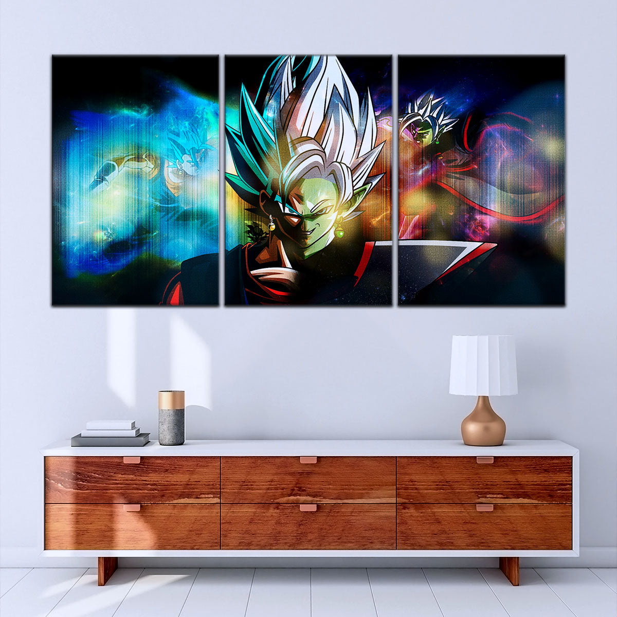 Dragon Ball Super Zamasu vs Vegito Canvas Wall Art - 5 Piece Split Panel DBZ Anime Poster - Framed Ready to Hang Living Room Man Cave Decor - DR5138