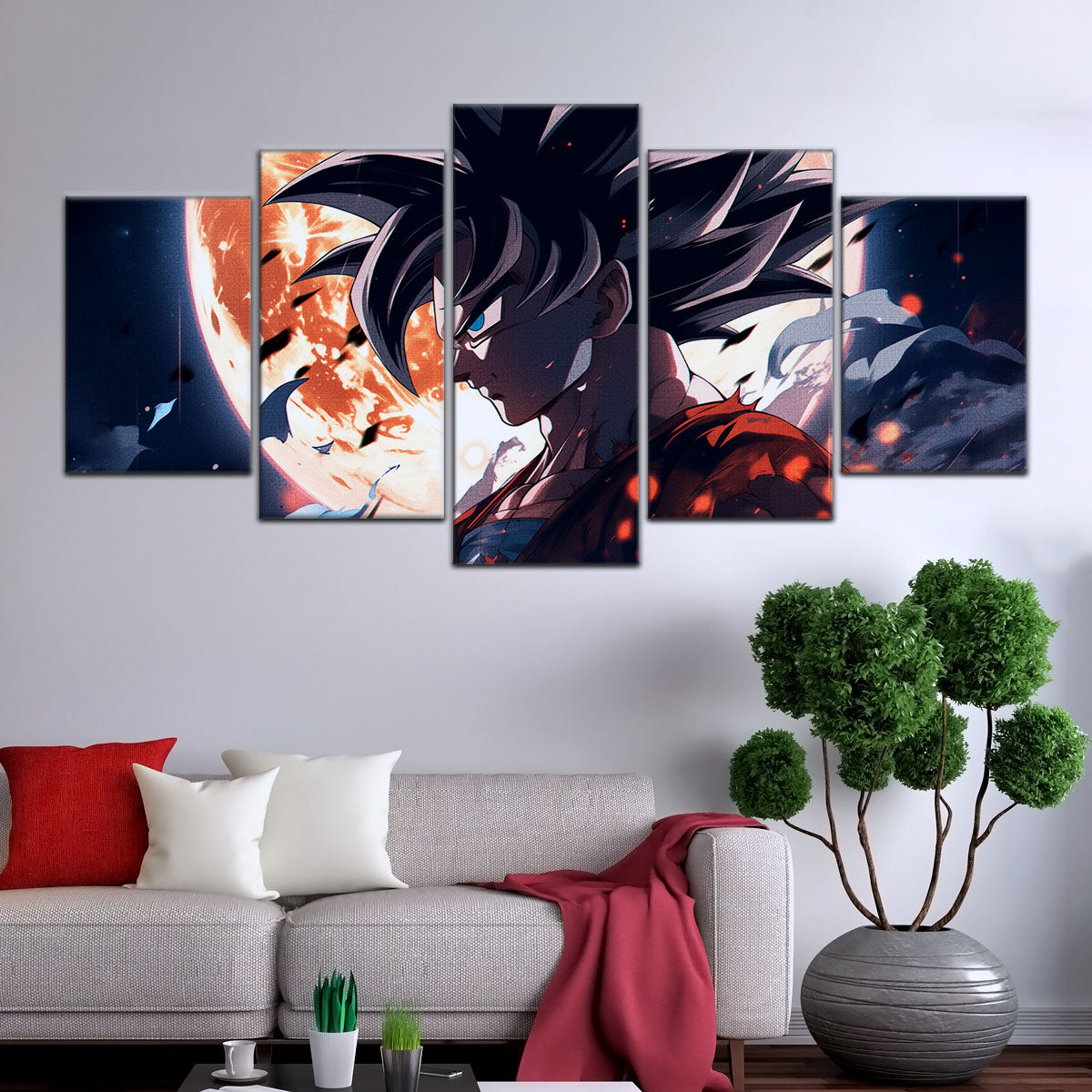 Dragon Ball Z Epic Goku Canvas Wall Art - 5 Piece Split Panel Anime Poster - Framed Ready to Hang Living Room Man Cave Decor - DR5025