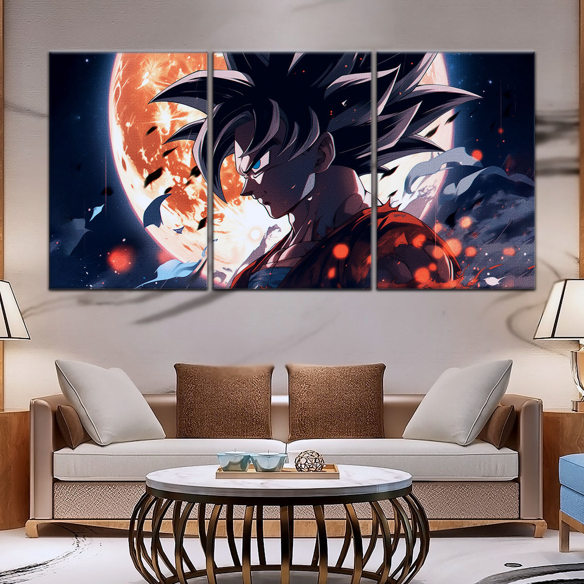 Dragon Ball Z Epic Goku Canvas Wall Art - 5 Piece Split Panel Anime Poster - Framed Ready to Hang Living Room Man Cave Decor - DR5025