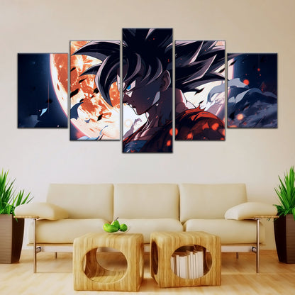 Dragon Ball Z Epic Goku Canvas Wall Art - 5 Piece Split Panel Anime Poster - Framed Ready to Hang Living Room Man Cave Decor - DR5025