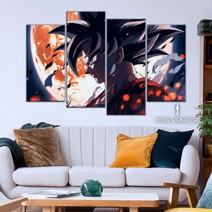 Dragon Ball Z Epic Goku Canvas Wall Art - 5 Piece Split Panel Anime Poster - Framed Ready to Hang Living Room Man Cave Decor - DR5025