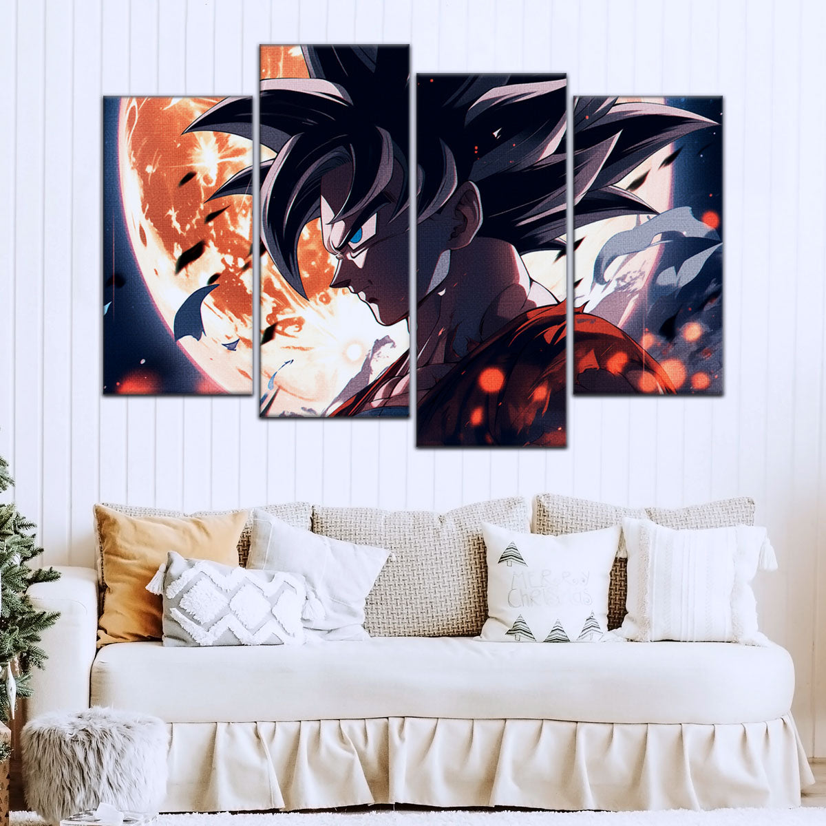 Dragon Ball Z Epic Goku Canvas Wall Art - 5 Piece Split Panel Anime Poster - Framed Ready to Hang Living Room Man Cave Decor - DR5025