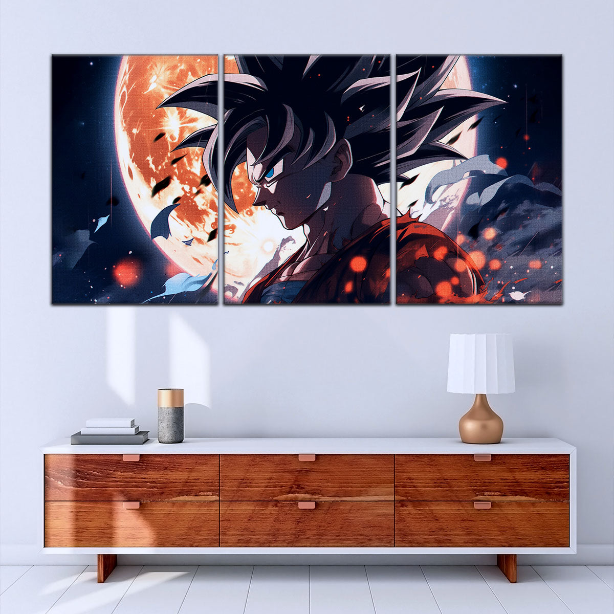 Dragon Ball Z Epic Goku Canvas Wall Art - 5 Piece Split Panel Anime Poster - Framed Ready to Hang Living Room Man Cave Decor - DR5025