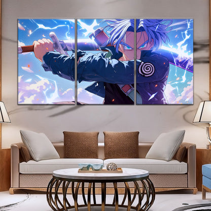 Dragon Ball Z Future Trunks Canvas Wall Art - 5 Piece Split Panel Anime Poster - Framed Ready to Hang Living Room Man Cave Decor - DR5109