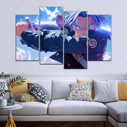 Dragon Ball Z Future Trunks Canvas Wall Art - 5 Piece Split Panel Anime Poster - Framed Ready to Hang Living Room Man Cave Decor - DR5109