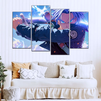 Dragon Ball Z Future Trunks Canvas Wall Art - 5 Piece Split Panel Anime Poster - Framed Ready to Hang Living Room Man Cave Decor - DR5109
