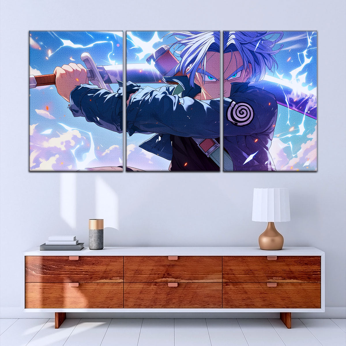 Dragon Ball Z Future Trunks Canvas Wall Art - 5 Piece Split Panel Anime Poster - Framed Ready to Hang Living Room Man Cave Decor - DR5109