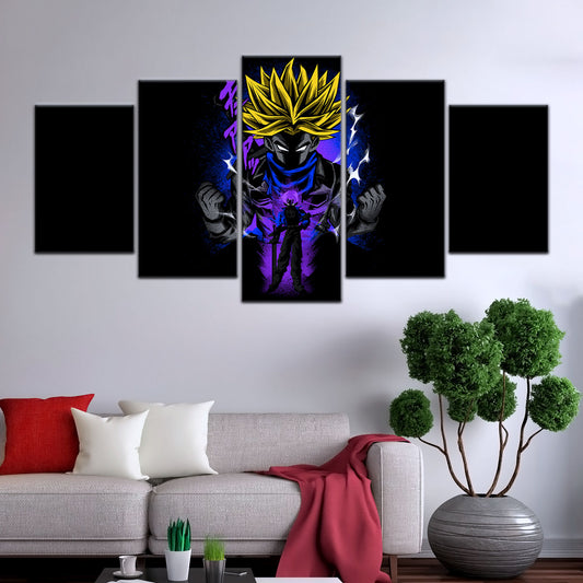 Dragon Ball Z Future Trunks Super Saiyan Canvas Wall Art - 5 Piece Split Panel DBZ Poster - Framed Ready to Hang Living Room Man Cave Decor - DR5108