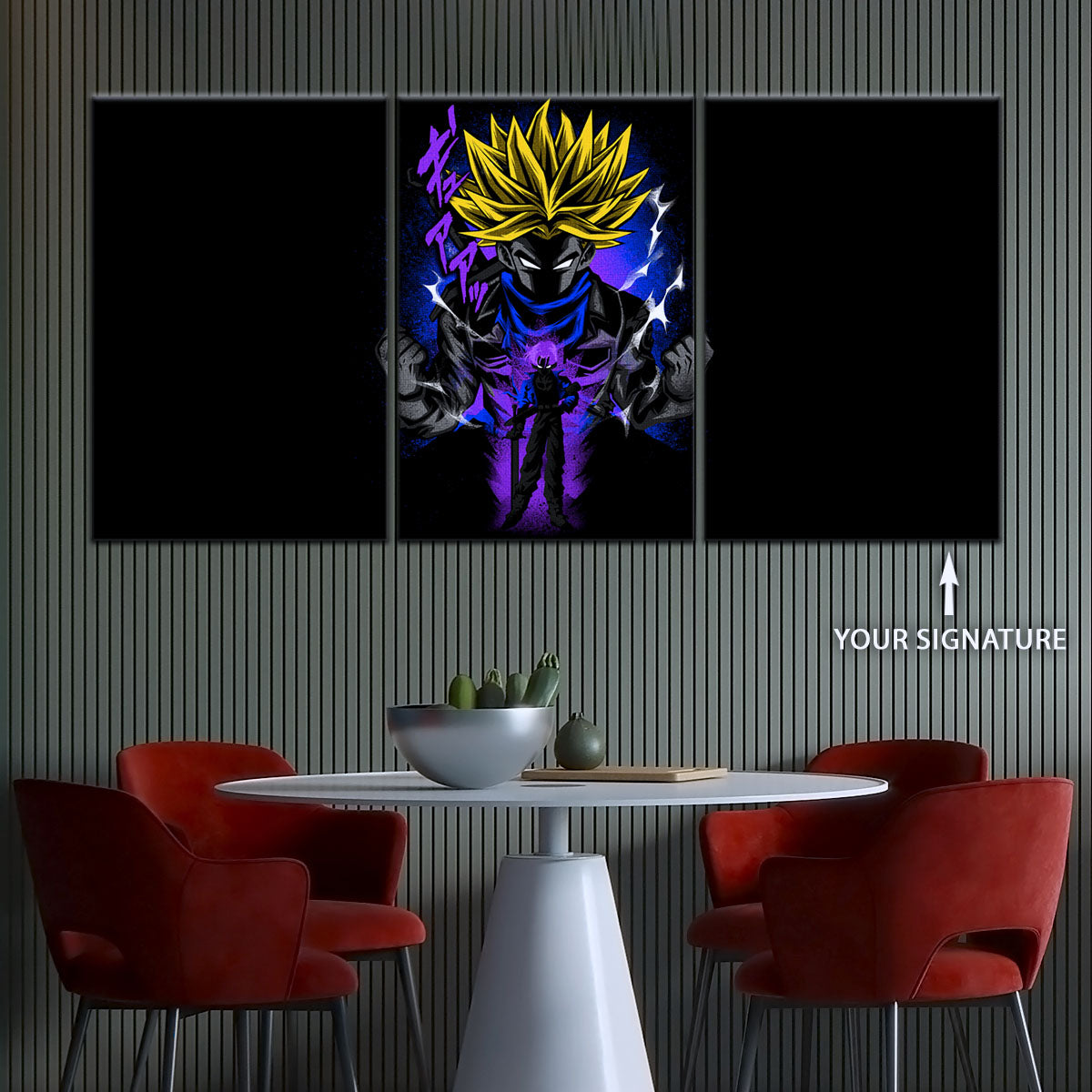 Dragon Ball Z Future Trunks Super Saiyan Canvas Wall Art - 5 Piece Split Panel DBZ Poster - Framed Ready to Hang Living Room Man Cave Decor - DR5108