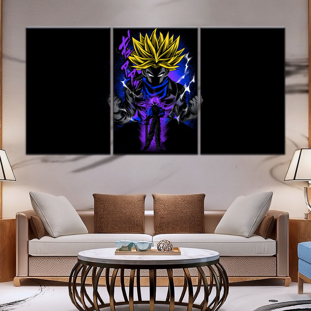 Dragon Ball Z Future Trunks Super Saiyan Canvas Wall Art - 5 Piece Split Panel DBZ Poster - Framed Ready to Hang Living Room Man Cave Decor - DR5108