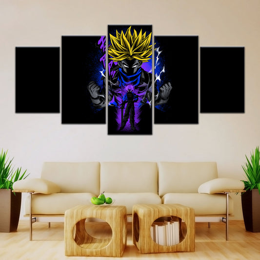 Dragon Ball Z Future Trunks Super Saiyan Canvas Wall Art - 5 Piece Split Panel DBZ Poster - Framed Ready to Hang Living Room Man Cave Decor - DR5108
