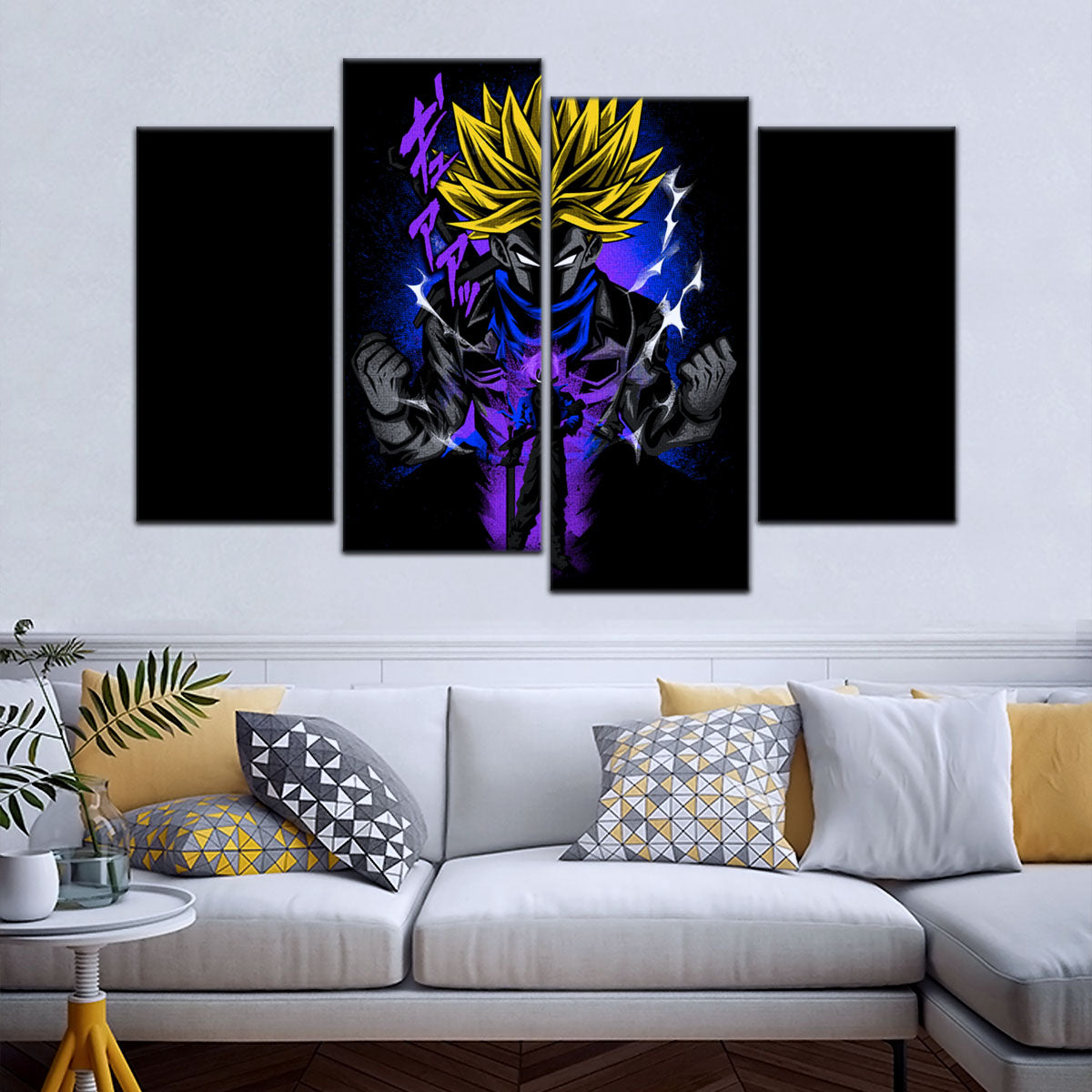 Dragon Ball Z Future Trunks Super Saiyan Canvas Wall Art - 5 Piece Split Panel DBZ Poster - Framed Ready to Hang Living Room Man Cave Decor - DR5108