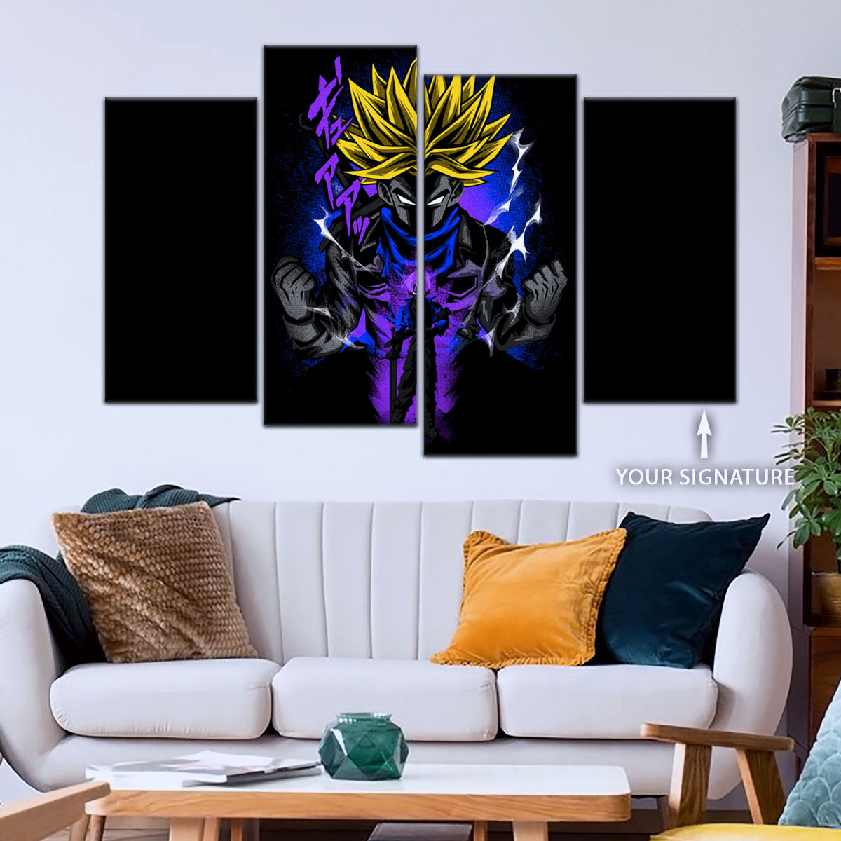 Dragon Ball Z Future Trunks Super Saiyan Canvas Wall Art - 5 Piece Split Panel DBZ Poster - Framed Ready to Hang Living Room Man Cave Decor - DR5108