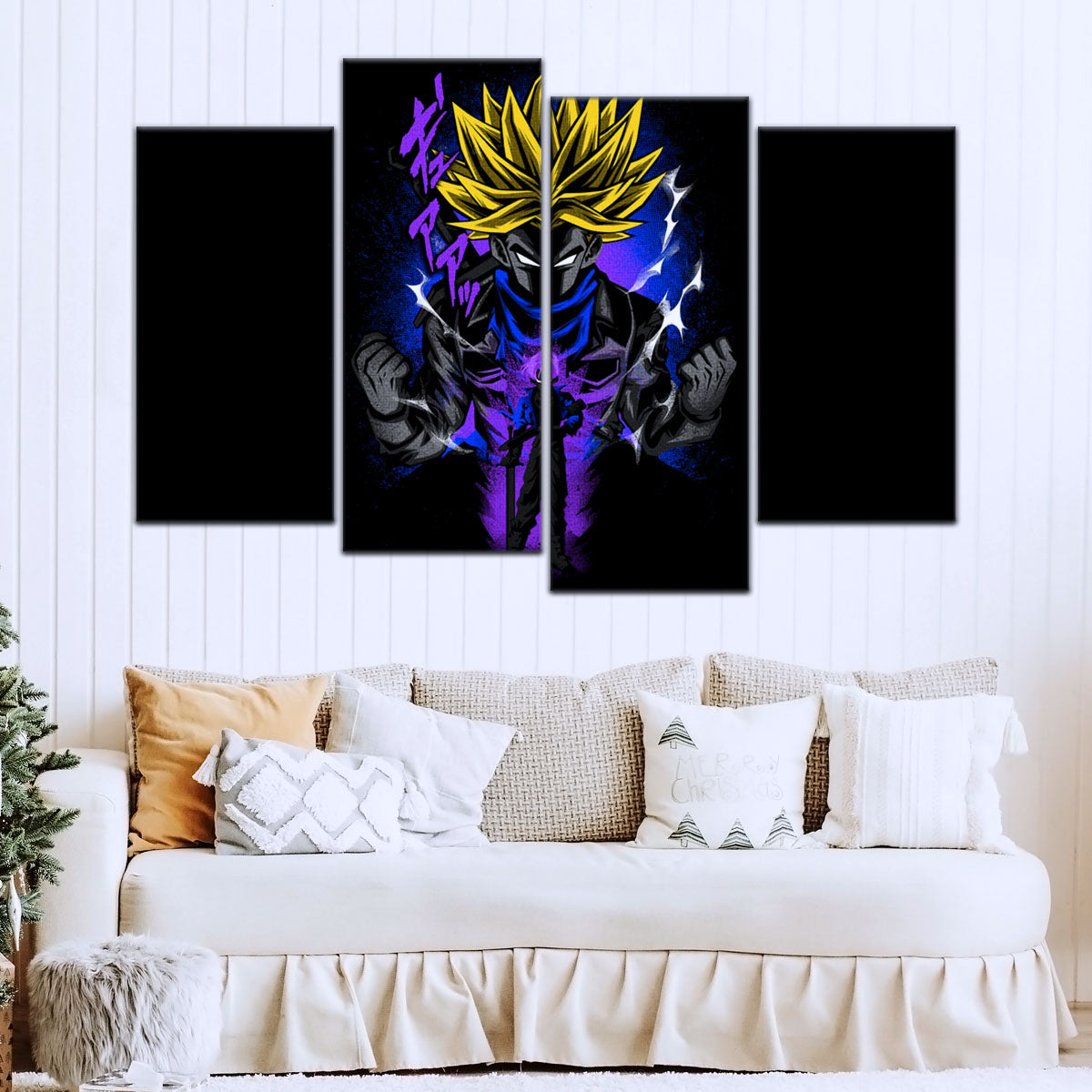 Dragon Ball Z Future Trunks Super Saiyan Canvas Wall Art - 5 Piece Split Panel DBZ Poster - Framed Ready to Hang Living Room Man Cave Decor - DR5108