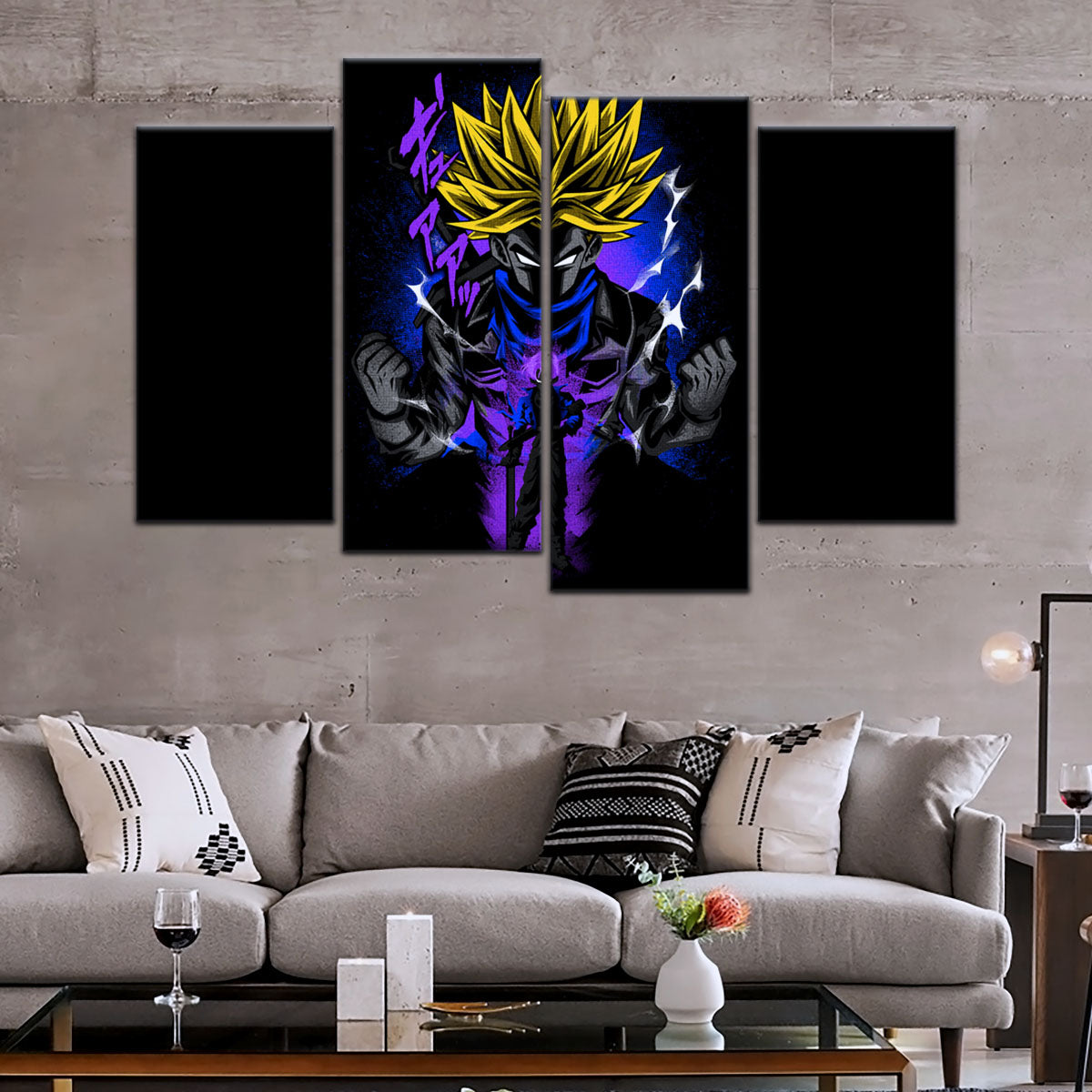 Dragon Ball Z Future Trunks Super Saiyan Canvas Wall Art - 5 Piece Split Panel DBZ Poster - Framed Ready to Hang Living Room Man Cave Decor - DR5108