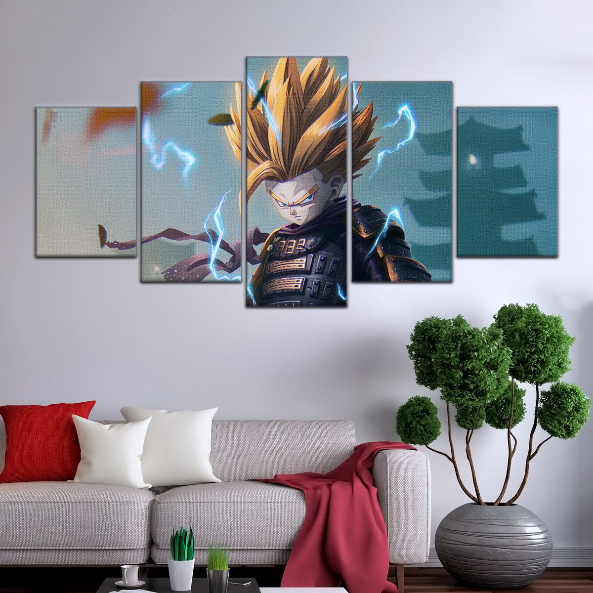 Dragon Ball Z Gohan Samurai Warrior Canvas Wall Art - 5 Piece Split Panel Anime Poster - Framed Ready to Hang Living Room Man Cave Decor - DR5105