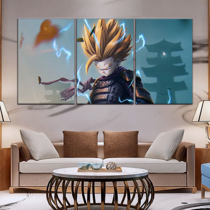 Dragon Ball Z Gohan Samurai Warrior Canvas Wall Art - 5 Piece Split Panel Anime Poster - Framed Ready to Hang Living Room Man Cave Decor - DR5105