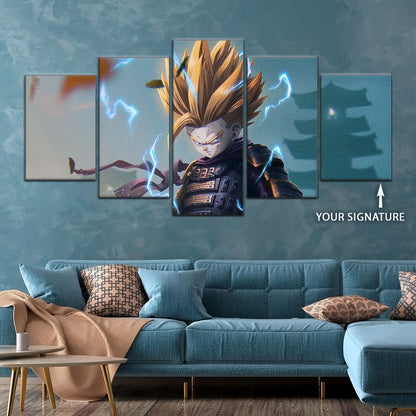 Dragon Ball Z Gohan Samurai Warrior Canvas Wall Art - 5 Piece Split Panel Anime Poster - Framed Ready to Hang Living Room Man Cave Decor - DR5105