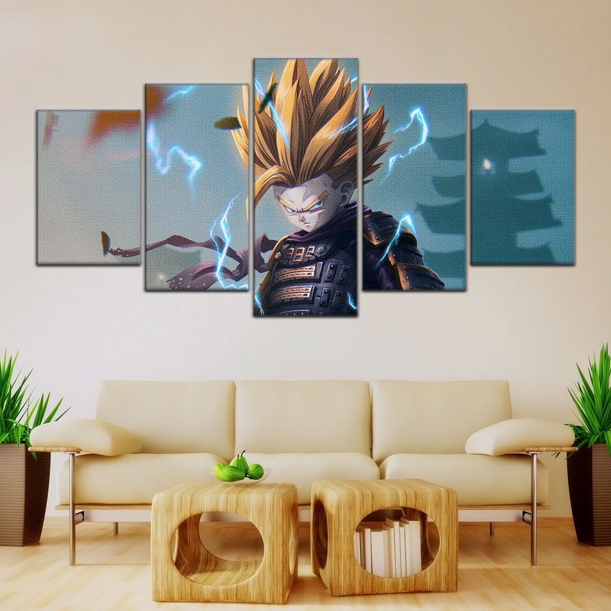 Dragon Ball Z Gohan Samurai Warrior Canvas Wall Art - 5 Piece Split Panel Anime Poster - Framed Ready to Hang Living Room Man Cave Decor - DR5105