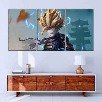 Dragon Ball Z Gohan Samurai Warrior Canvas Wall Art - 5 Piece Split Panel Anime Poster - Framed Ready to Hang Living Room Man Cave Decor - DR5105