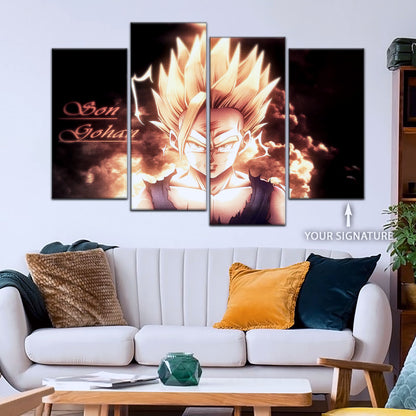 Dragon Ball Z Gohan Super Saiyan Canvas Wall Art - 5 Piece Split Panel Anime Poster - Framed Ready to Hang Living Room Man Cave Decor - DR5032