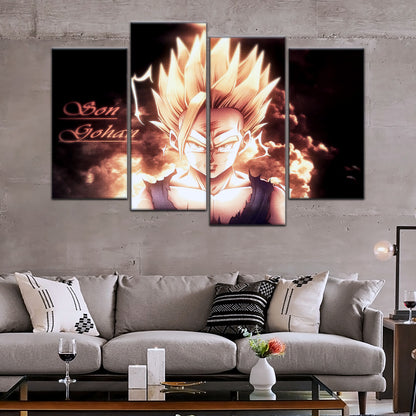 Dragon Ball Z Gohan Super Saiyan Canvas Wall Art - 5 Piece Split Panel Anime Poster - Framed Ready to Hang Living Room Man Cave Decor - DR5032
