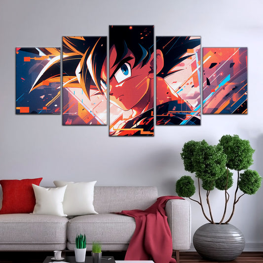 Dragon Ball Z Goku Canvas Wall Art - 5 Piece Split Panel Anime Poster - Framed Ready to Hang Living Room Man Cave Decor - DR5035