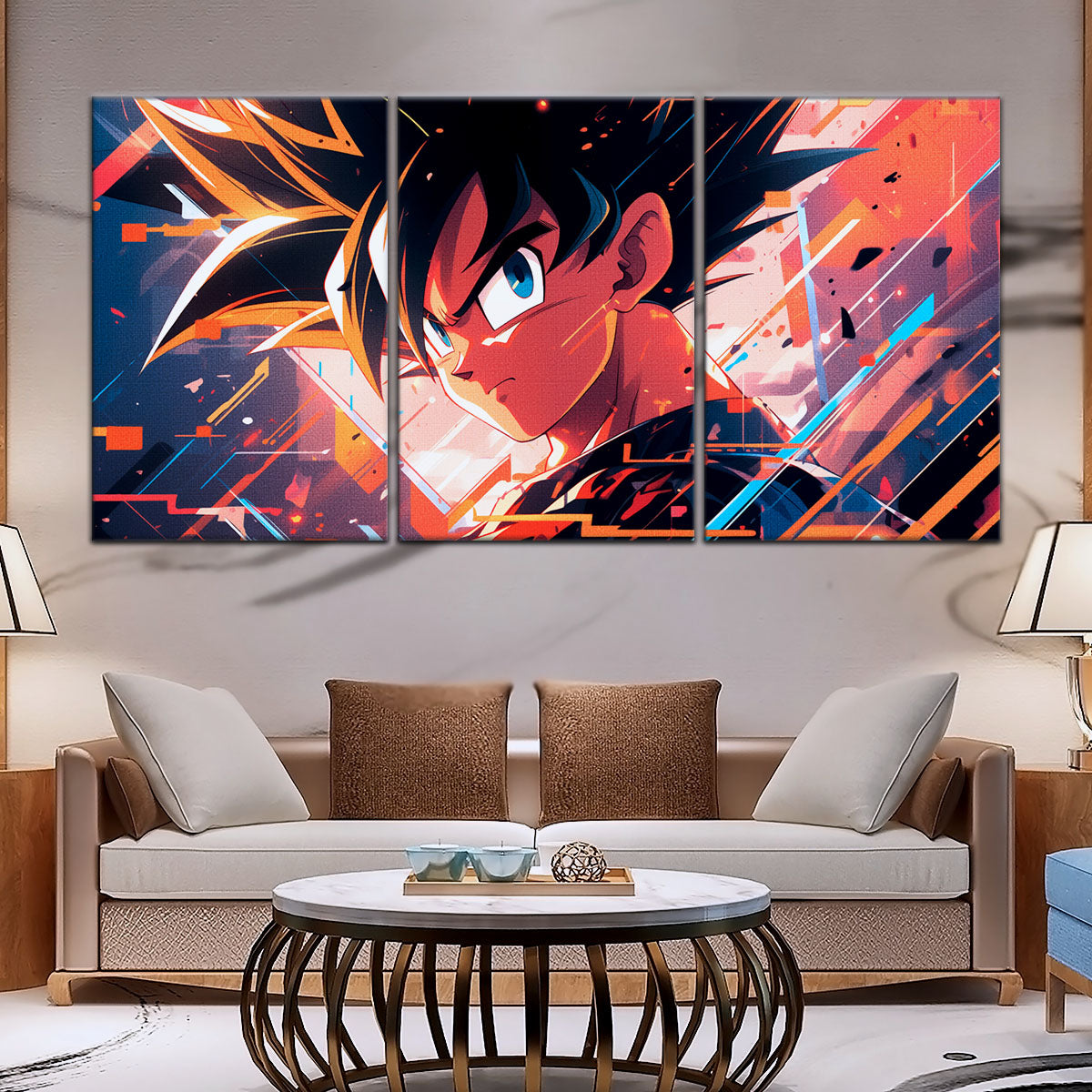 Dragon Ball Z Goku Canvas Wall Art - 5 Piece Split Panel Anime Poster - Framed Ready to Hang Living Room Man Cave Decor - DR5035