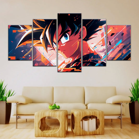 Dragon Ball Z Goku Canvas Wall Art - 5 Piece Split Panel Anime Poster - Framed Ready to Hang Living Room Man Cave Decor - DR5035