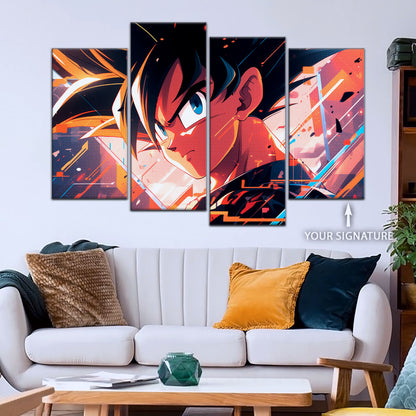 Dragon Ball Z Goku Canvas Wall Art - 5 Piece Split Panel Anime Poster - Framed Ready to Hang Living Room Man Cave Decor - DR5035