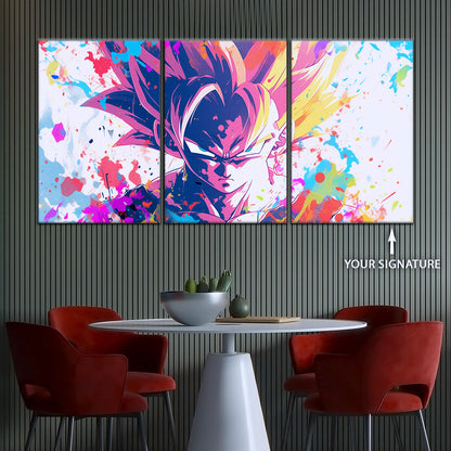 Dragon Ball Z Goku Super Saiyan Canvas Wall Art - 5 Piece Split Panel Anime Poster - Framed Ready to Hang Living Room Man Cave Decor - DR5038