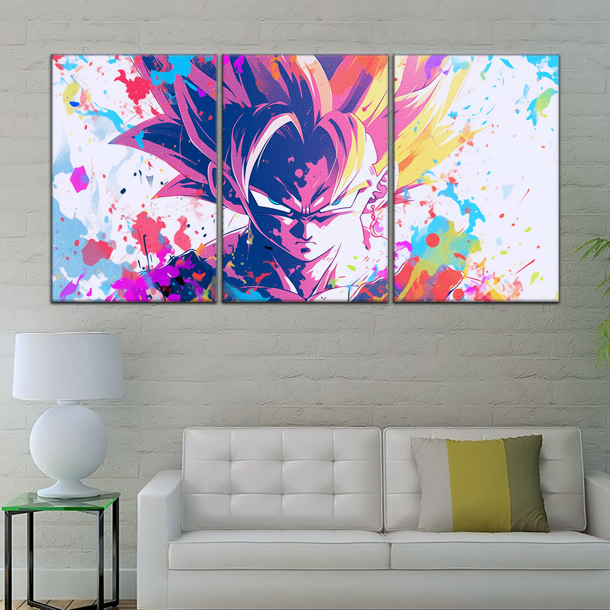 Dragon Ball Z Goku Super Saiyan Canvas Wall Art - 5 Piece Split Panel Anime Poster - Framed Ready to Hang Living Room Man Cave Decor - DR5038