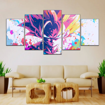 Dragon Ball Z Goku Super Saiyan Canvas Wall Art - 5 Piece Split Panel Anime Poster - Framed Ready to Hang Living Room Man Cave Decor - DR5038