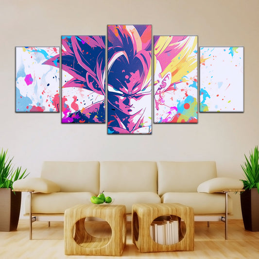 Dragon Ball Z Goku Super Saiyan Canvas Wall Art - 5 Piece Split Panel Anime Poster - Framed Ready to Hang Living Room Man Cave Decor - DR5038
